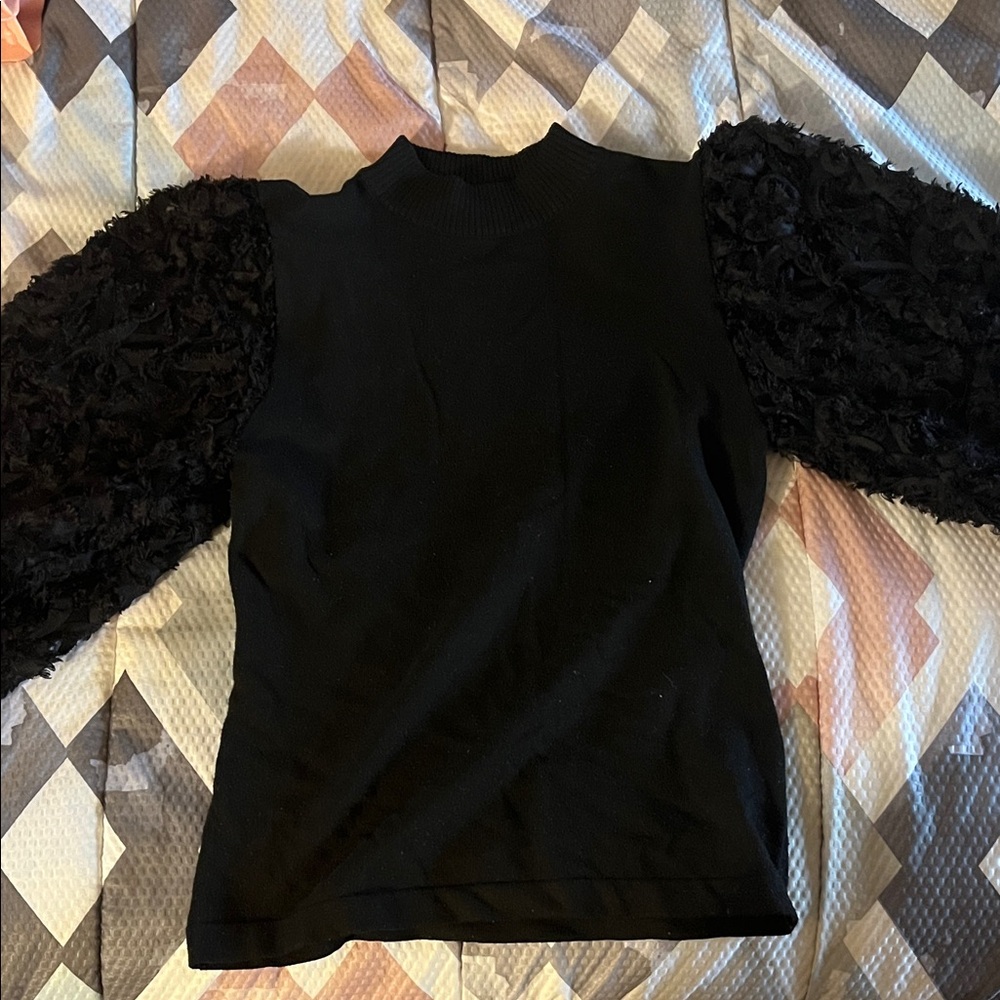 Flying Tomato Black Blouse with Textured Sleeves